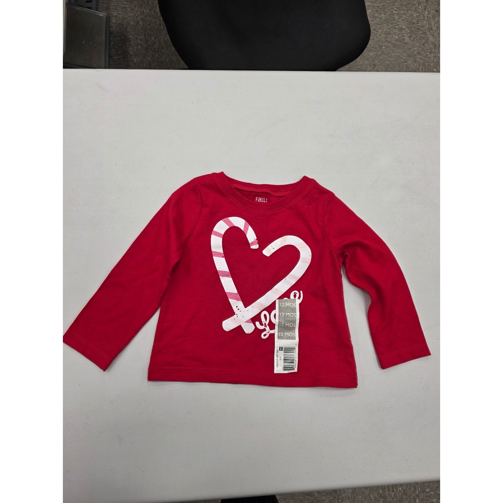 Falls Creek Kids Girls Red Candy Cane Heart Long Sleeve Knit Top 12 Months